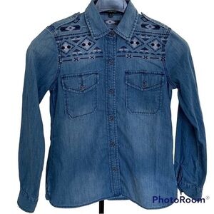 Sam Edelman Long Sleeve Denim Button Down Embroidered Women's‎ Shirt Sz XS